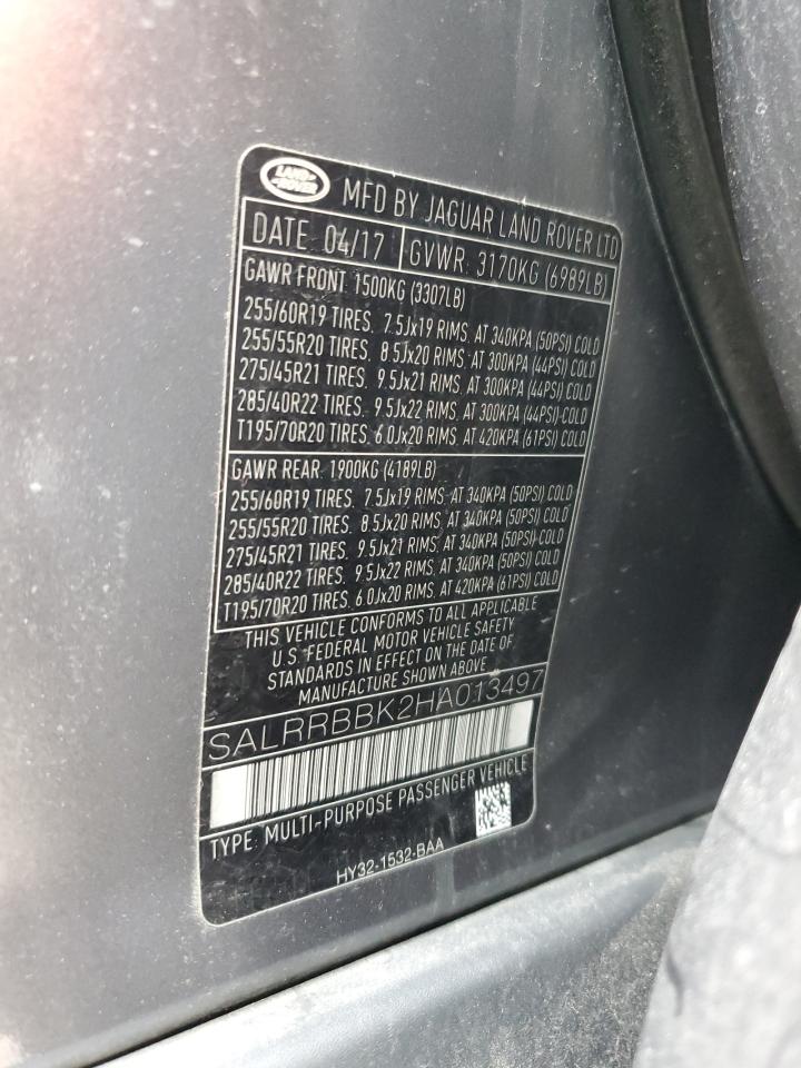 2017 Land Rover Discovery Hse VIN: SALRRBBK2HA013497 Lot: 71196925