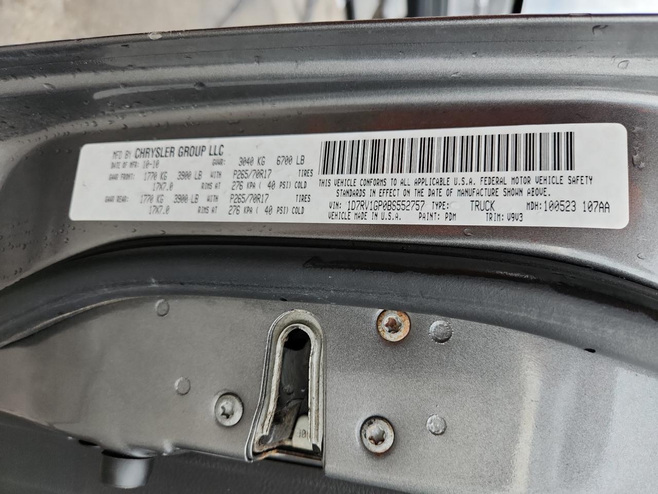2011 Dodge Ram 1500 VIN: 1D7RV1GP0BS552757 Lot: 80253925