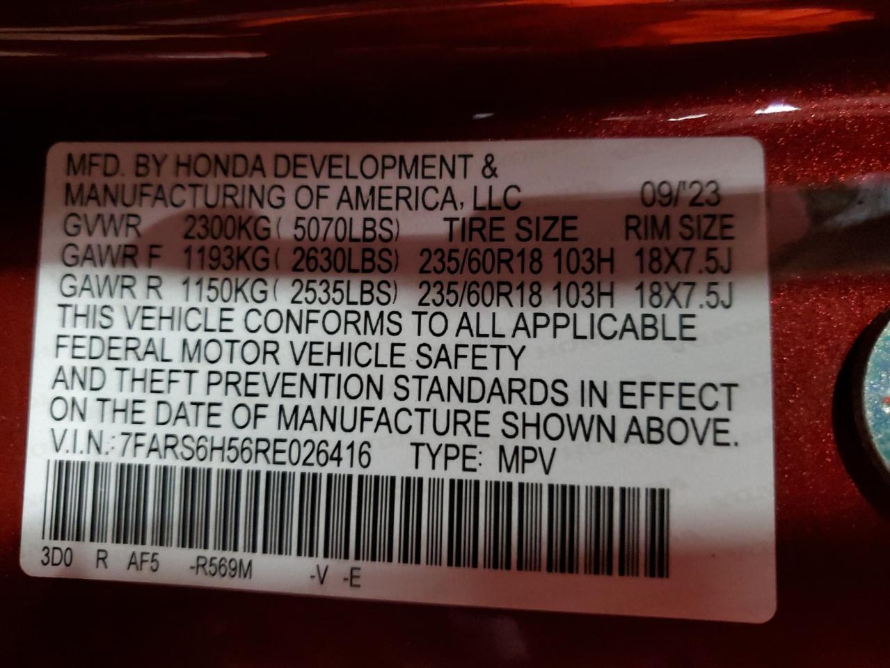 2024 Honda Cr-V Sport VIN: 7FARS6H56RE026416 Lot: 83986785
