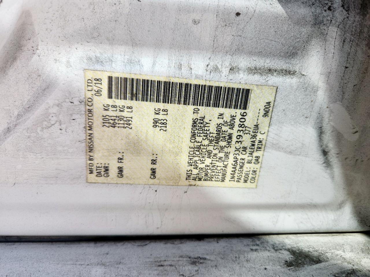 2018 Nissan Maxima 3.5S VIN: 1N4AA6AP3JC393806 Lot: 84256185