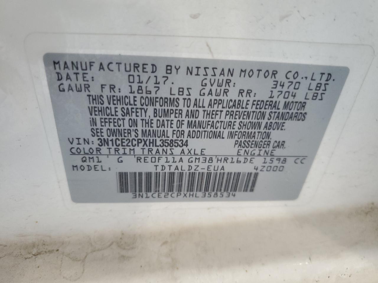 2017 Nissan Versa Note S VIN: 3N1CE2CPXHL358534 Lot: 83819615