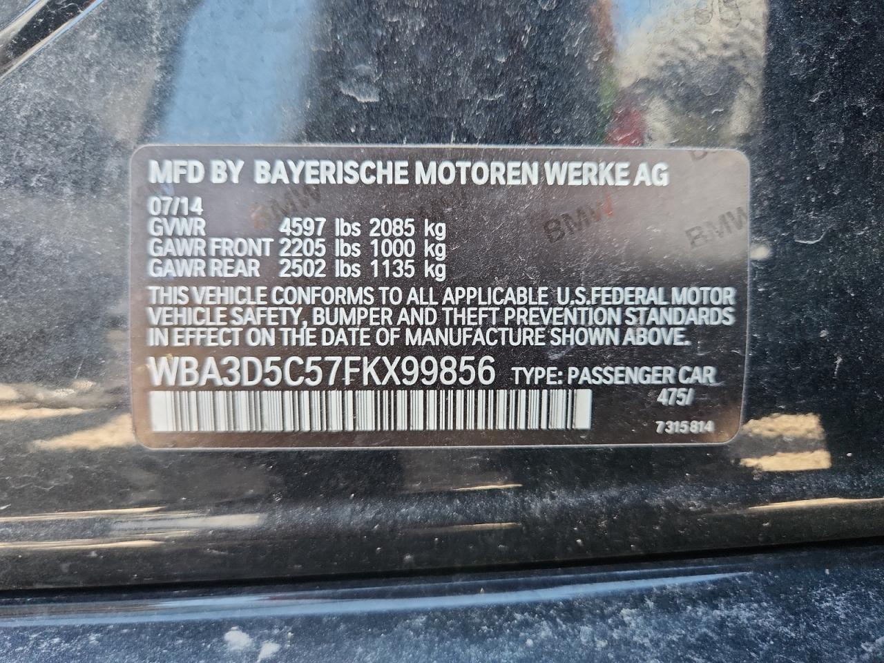 2015 BMW 328 D xDrive VIN: WBA3D5C57FKX99856 Lot: 81001585