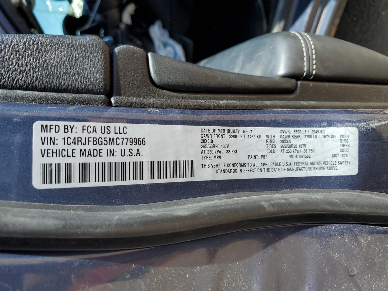 2021 Jeep Grand Cherokee Limited VIN: 1C4RJFBG5MC779966 Lot: 80205885