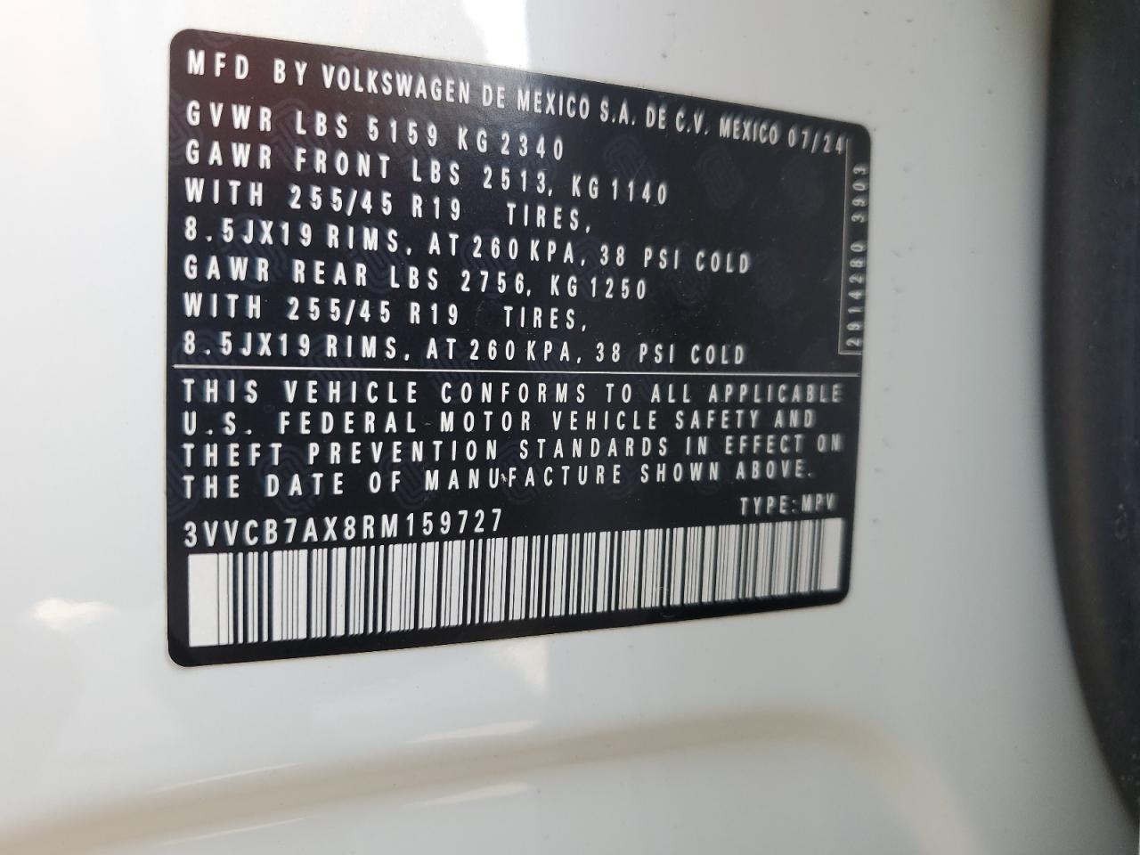 2024 Volkswagen Tiguan Se R-Line Black VIN: 3VVCB7AX8RM159727 Lot: 82147155