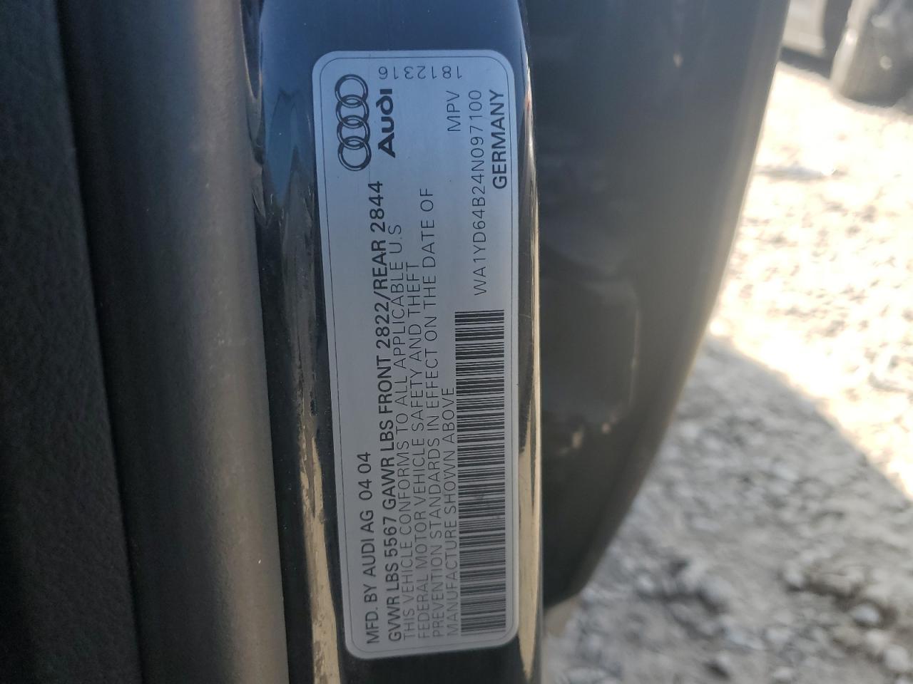 2004 Audi Allroad VIN: WA1YD64B24N097100 Lot: 81118315