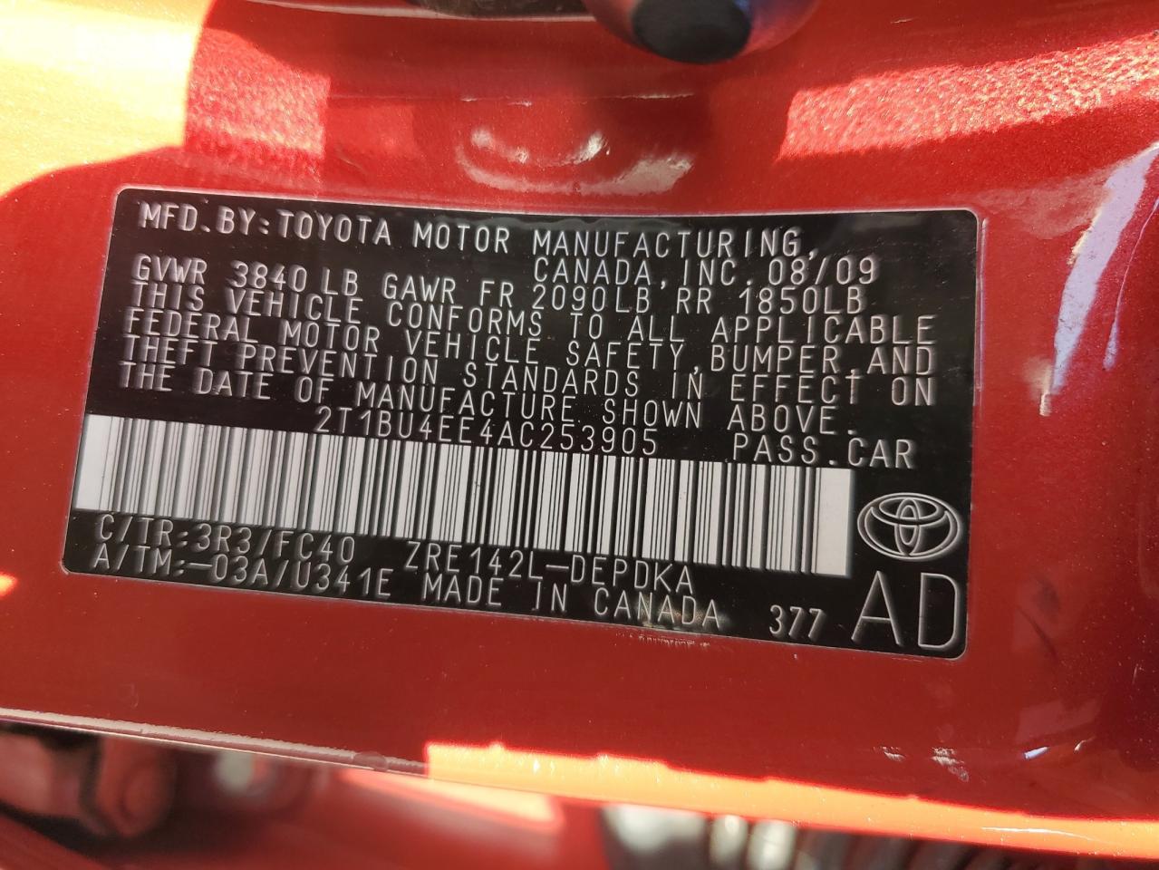 2010 Toyota Corolla Base VIN: 2T1BU4EE4AC253905 Lot: 81388785