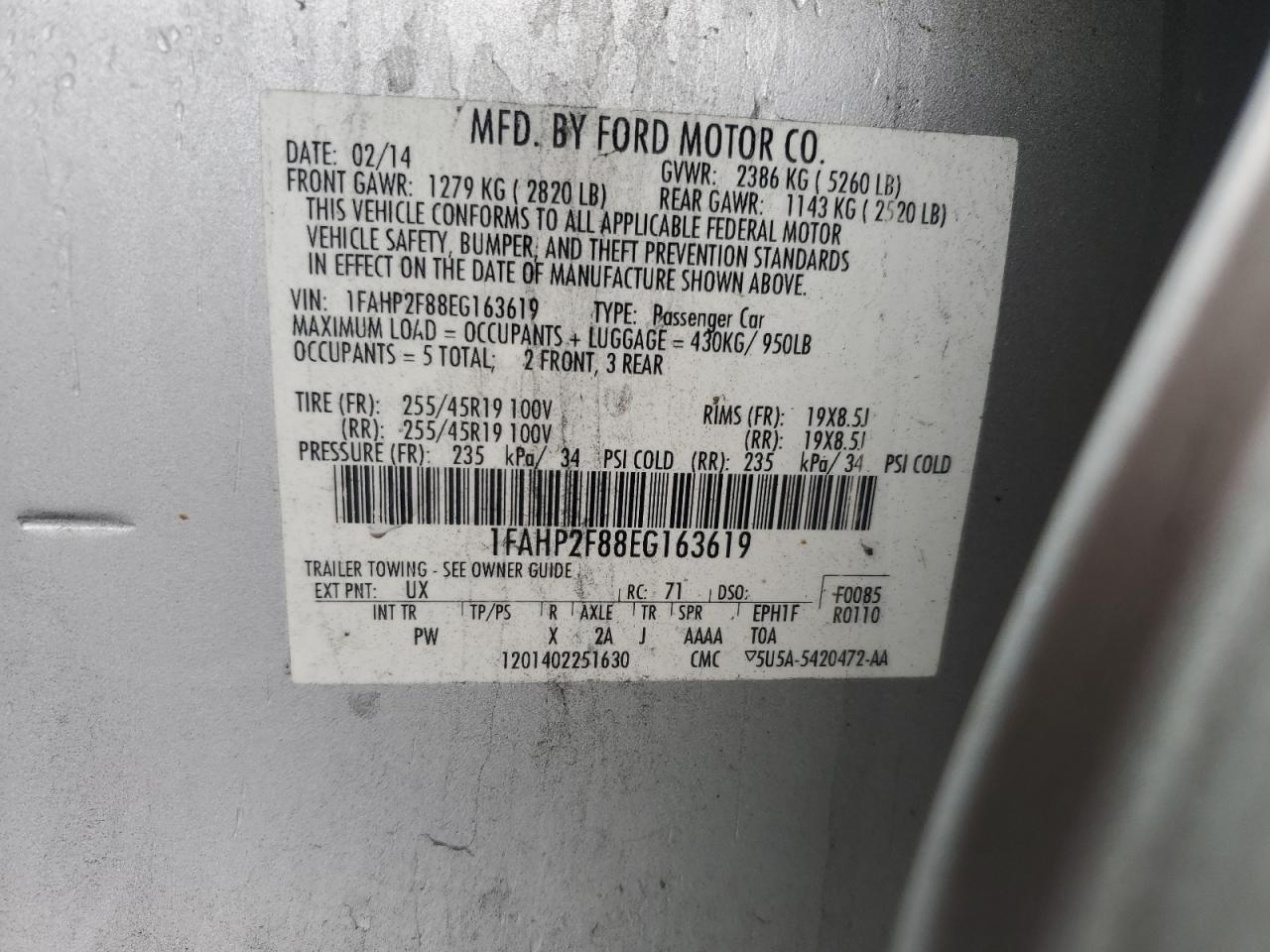 2014 Ford Taurus Limited VIN: 1FAHP2F88EG163619 Lot: 84166345