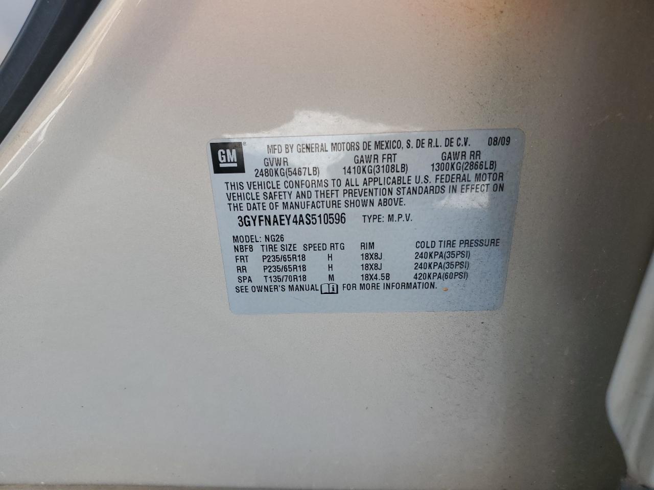 2010 Cadillac Srx Luxury Collection VIN: 3GYFNAEY4AS510596 Lot: 81322505