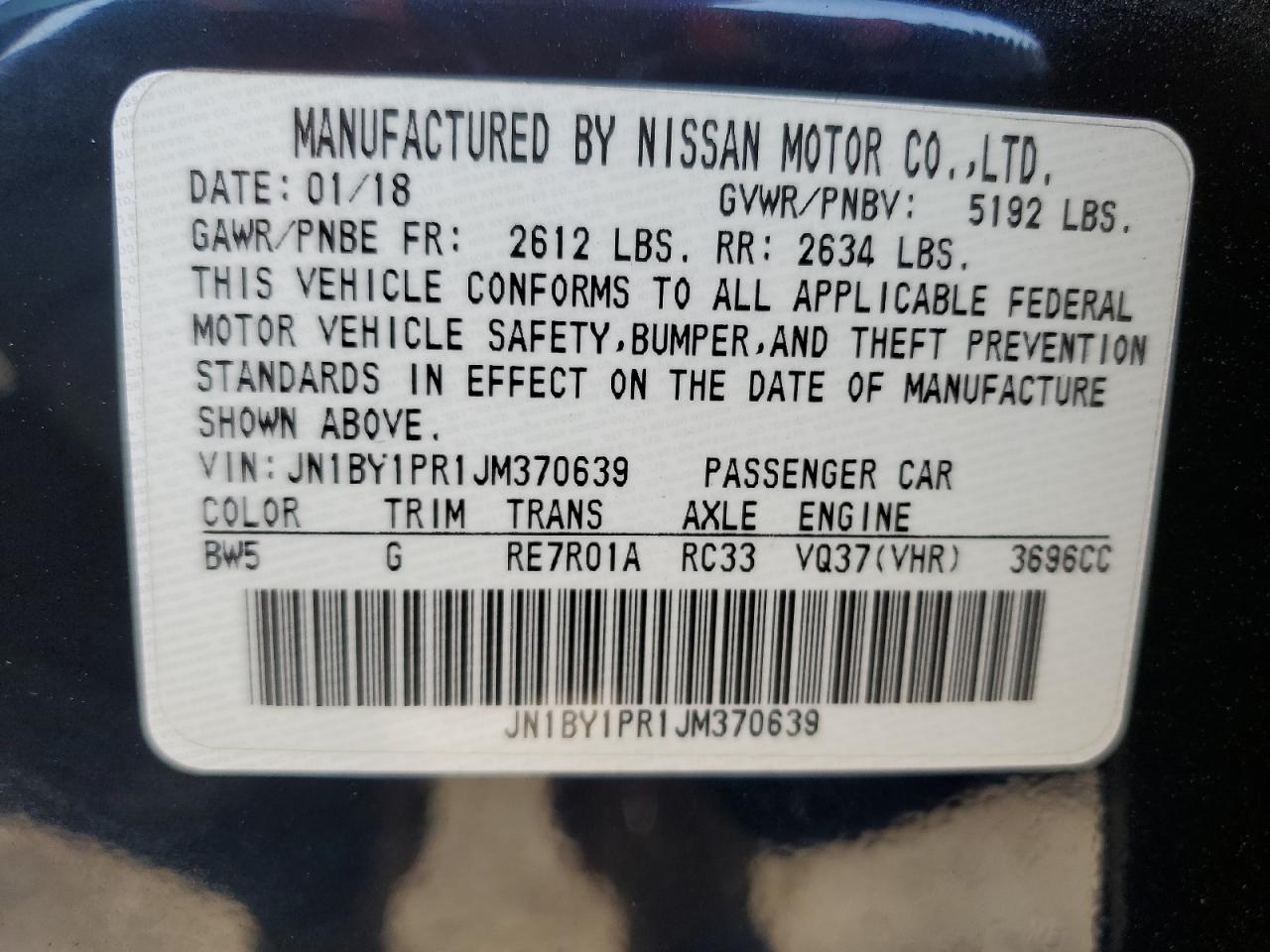 2018 Infiniti Q70L 3.7 Luxe VIN: JN1BY1PR1JM370639 Lot: 72070145