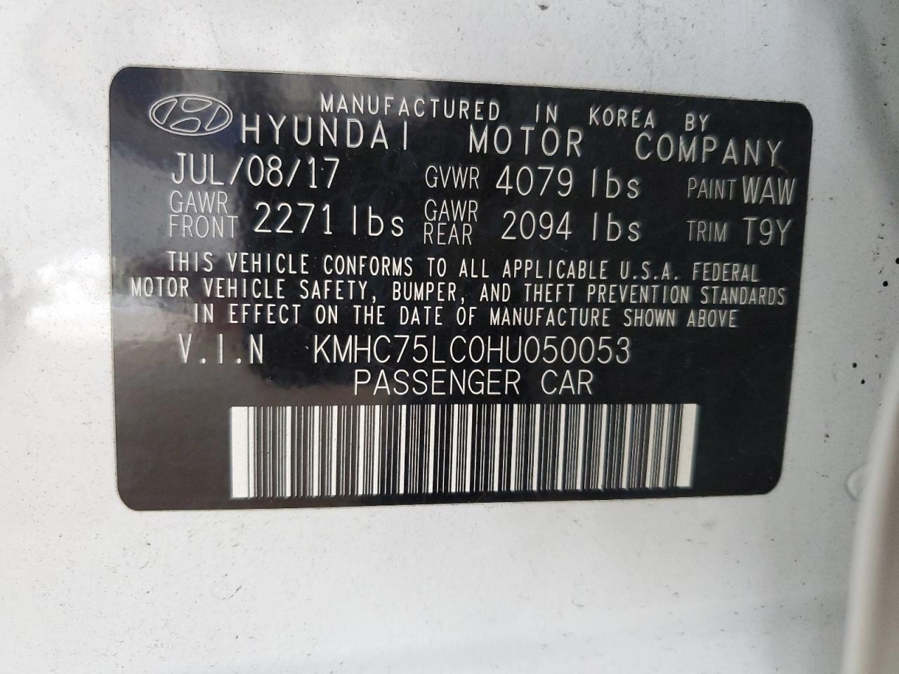 2017 Hyundai Ioniq Sel VIN: KMHC75LC0HU050053 Lot: 71883445