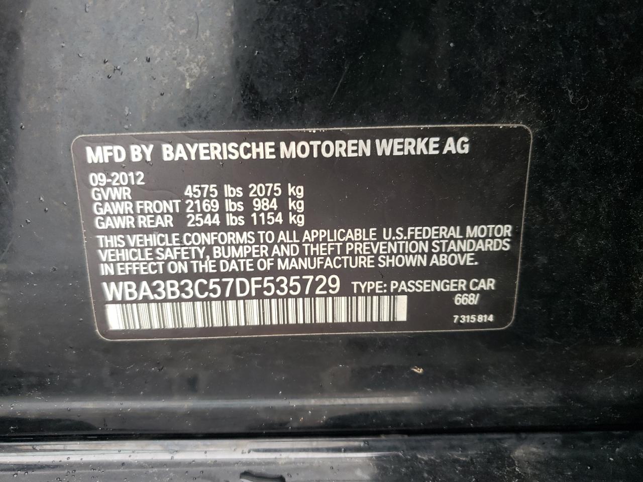 2013 BMW 328 Xi VIN: WBA3B3C57DF535729 Lot: 81277895