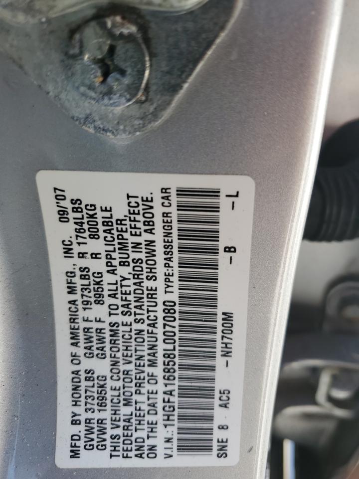 2008 Honda Civic Ex VIN: 1HGFA16858L007080 Lot: 71612485