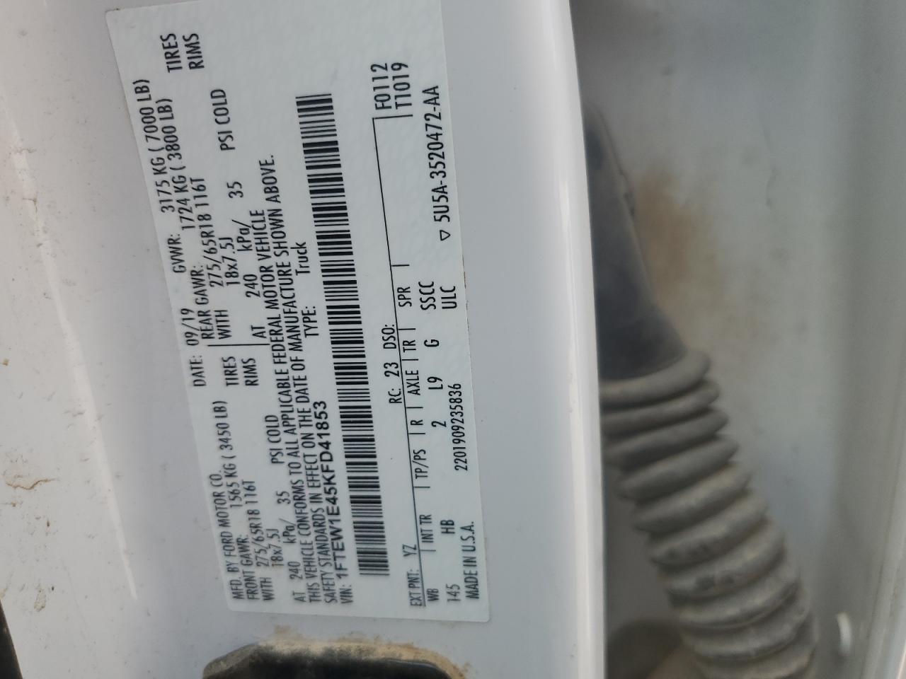 2019 Ford F150 Supercrew VIN: 1FTEW1E45KFD41853 Lot: 82037915