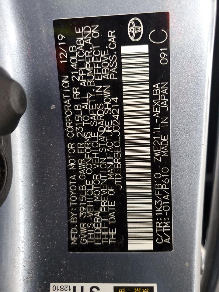 2020 Toyota Corolla Le VIN: JTDEBRBE0LJ024214 Lot: 71248335