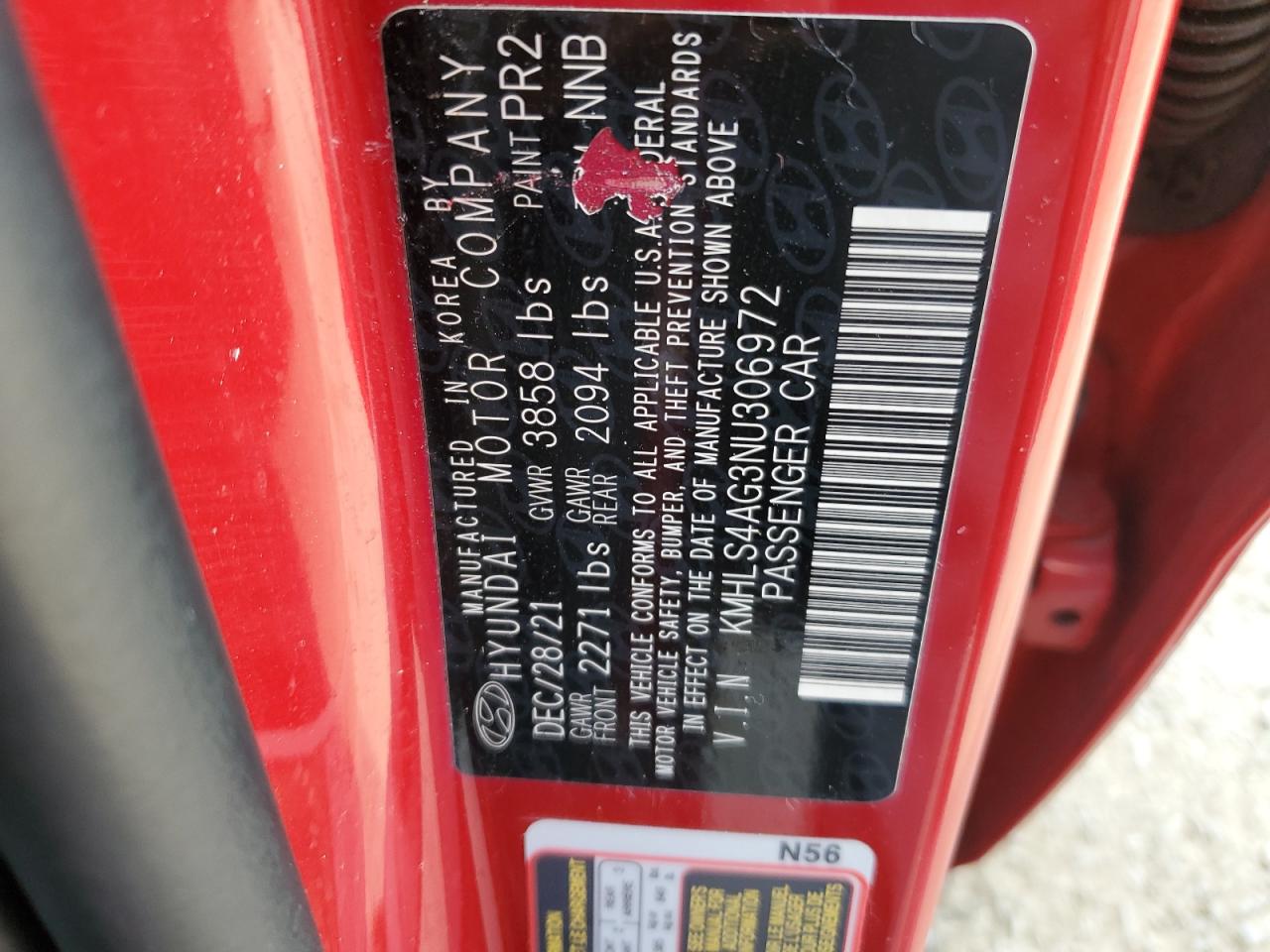 2022 Hyundai Elantra Sel VIN: KMHLS4AG3NU306972 Lot: 80566065