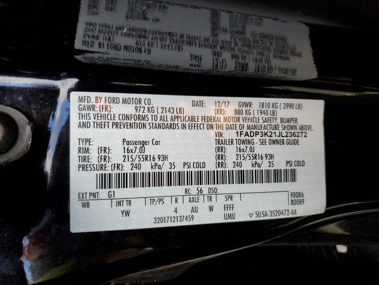 2018 Ford Focus Se VIN: 1FADP3K21JL236272 Lot: 81881855