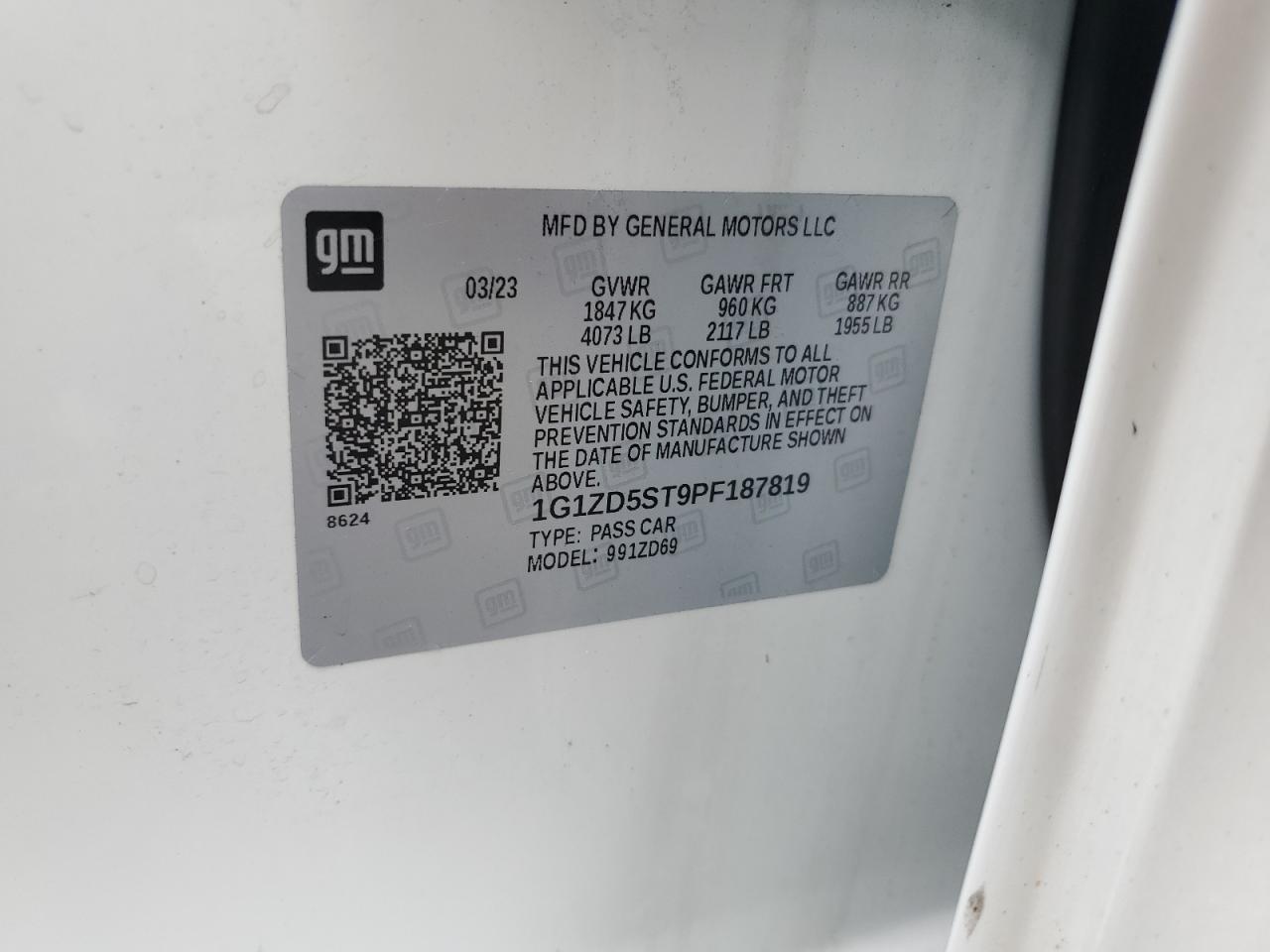 2023 Chevrolet Malibu Lt VIN: 1G1ZD5ST9PF187819 Lot: 80284725