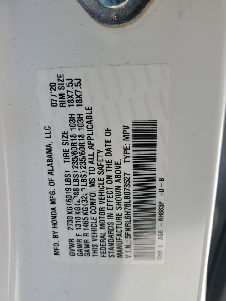 2020 Honda Odyssey Exl VIN: 5FNRL6H76LB073527 Lot: 80530995