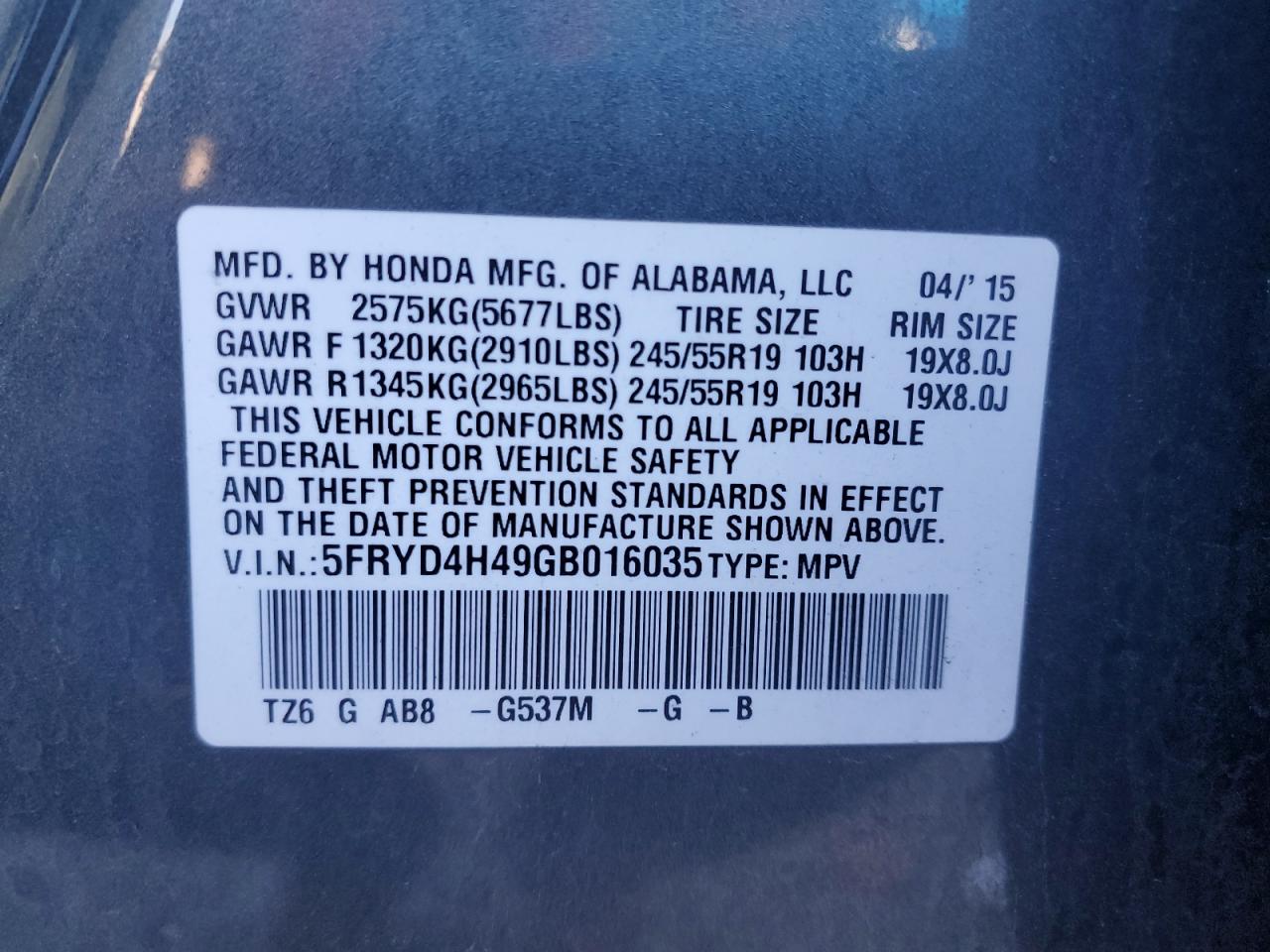 2016 Acura Mdx Technology VIN: 5FRYD4H49GB016035 Lot: 80145735