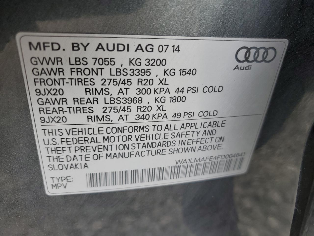 2015 Audi Q7 Tdi Premium Plus VIN: WA1LMAFE4FD004641 Lot: 84289515