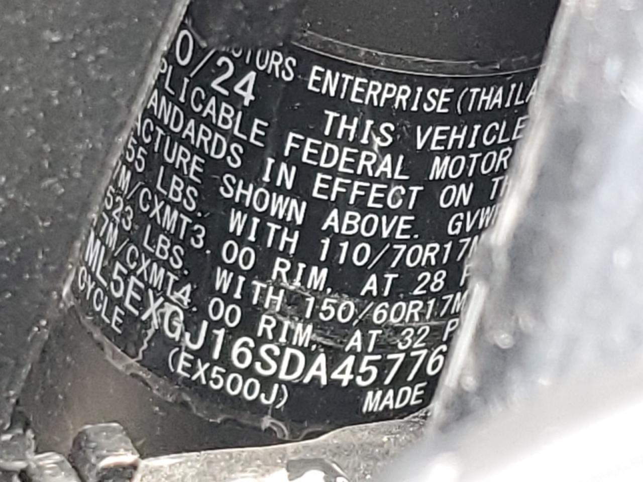 2025 Kawasaki Ex500 A VIN: ML5EXGJ16SDA45776 Lot: 70753865