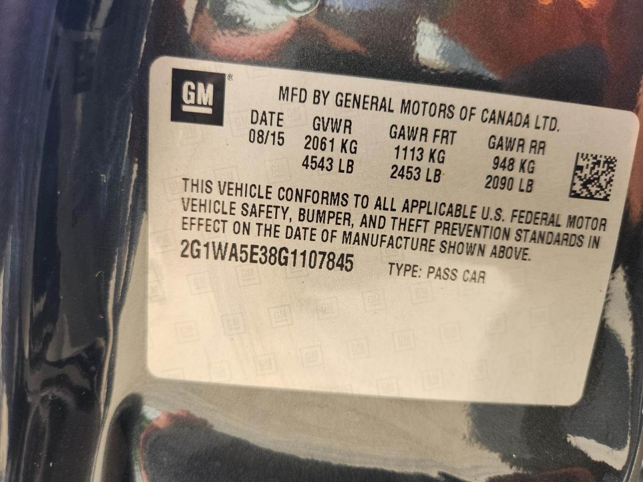 2016 Chevrolet Impala Limited Ls VIN: 2G1WA5E38G1107845 Lot: 72053205