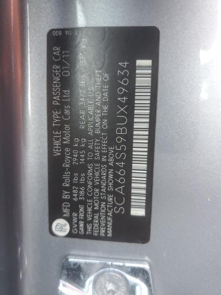 2011 Rolls-Royce Ghost VIN: SCA664S59BUX49634 Lot: 87287925