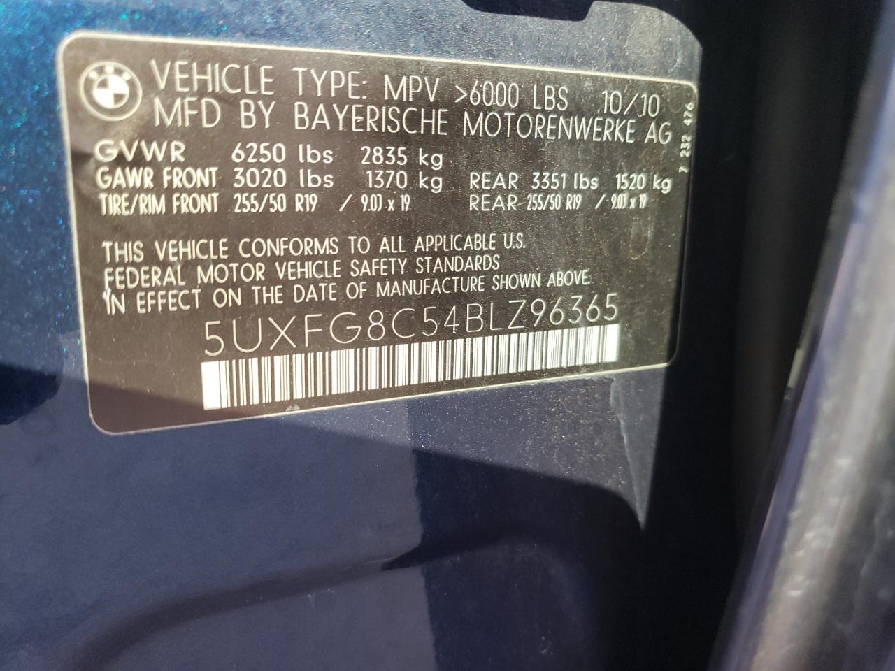 2011 BMW X6 xDrive50I VIN: 5UXFG8C54BLZ96365 Lot: 80555115