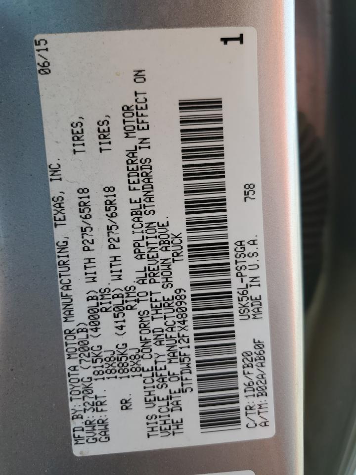 2015 Toyota Tundra Crewmax Sr5 VIN: 5TFDW5F12FX480989 Lot: 70119505