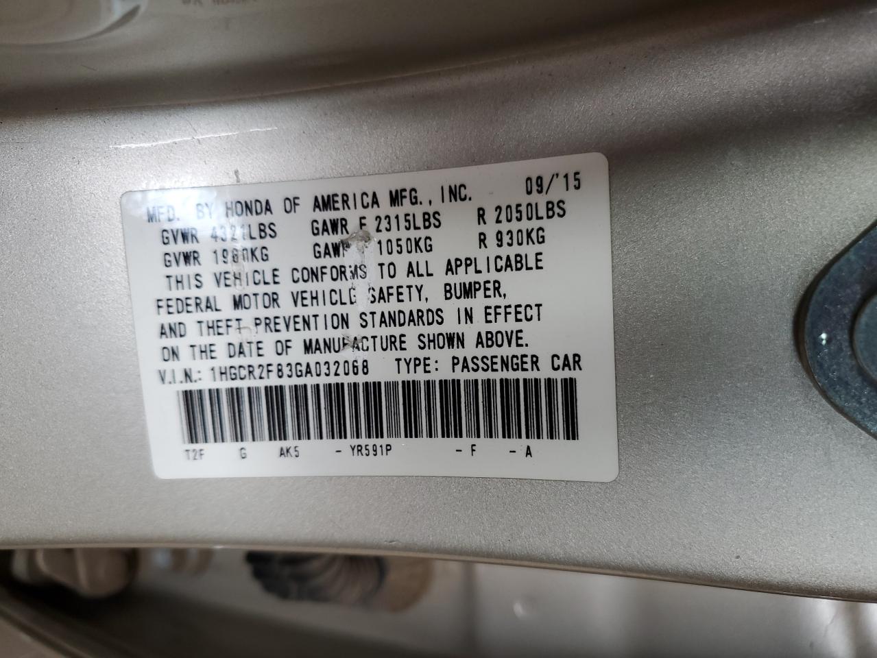 2016 Honda Accord Exl VIN: 1HGCR2F83GA032068 Lot: 71088855