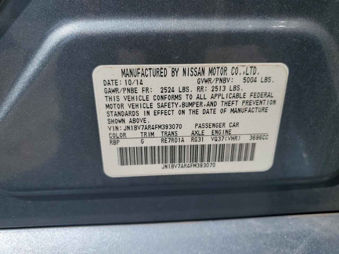 2015 Infiniti Q50 Base VIN: JN1BV7AR4FM393070 Lot: 81382795