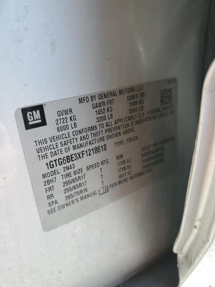 2015 GMC Canyon Sle VIN: 1GTG6BE3XF1218610 Lot: 72091085