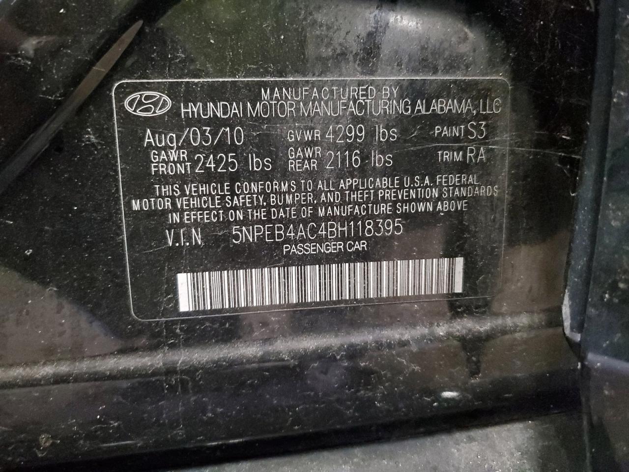 2011 Hyundai Sonata Gls VIN: 5NPEB4AC4BH118395 Lot: 81406645