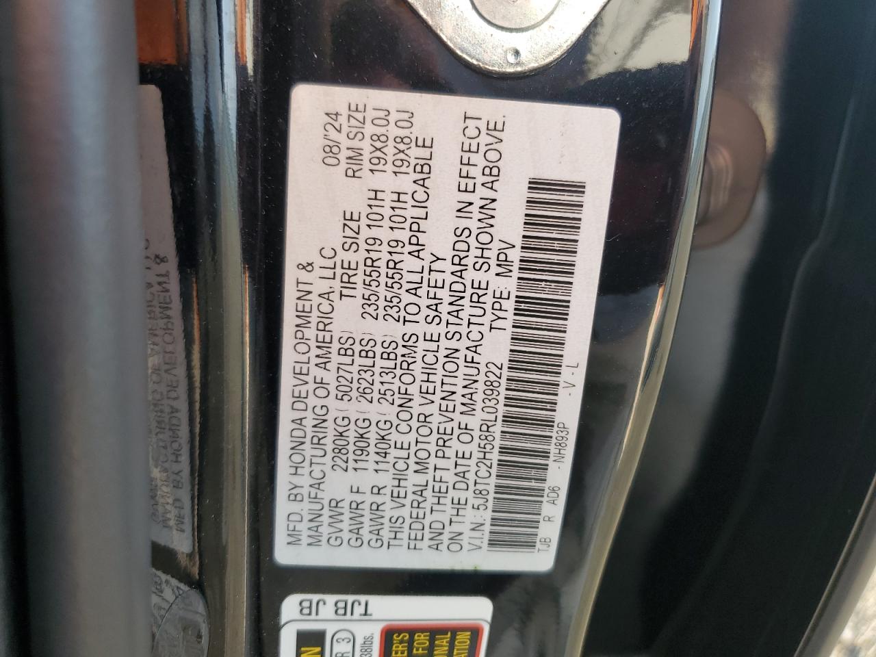 2024 Acura Rdx Technology VIN: 5J8TC2H58RL039822 Lot: 80167025