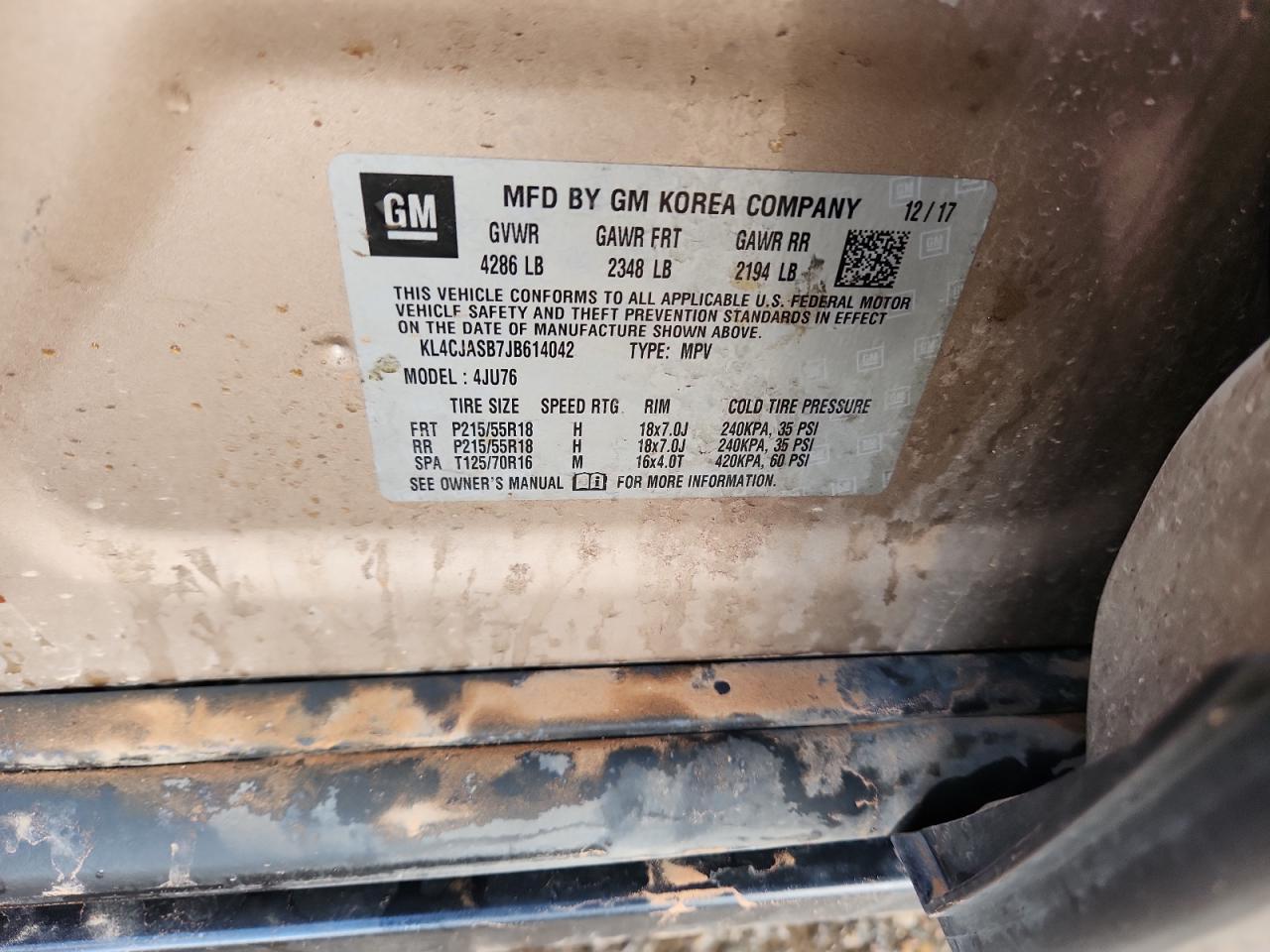 2018 Buick Encore Preferred VIN: KL4CJASB7JB614042 Lot: 83860865