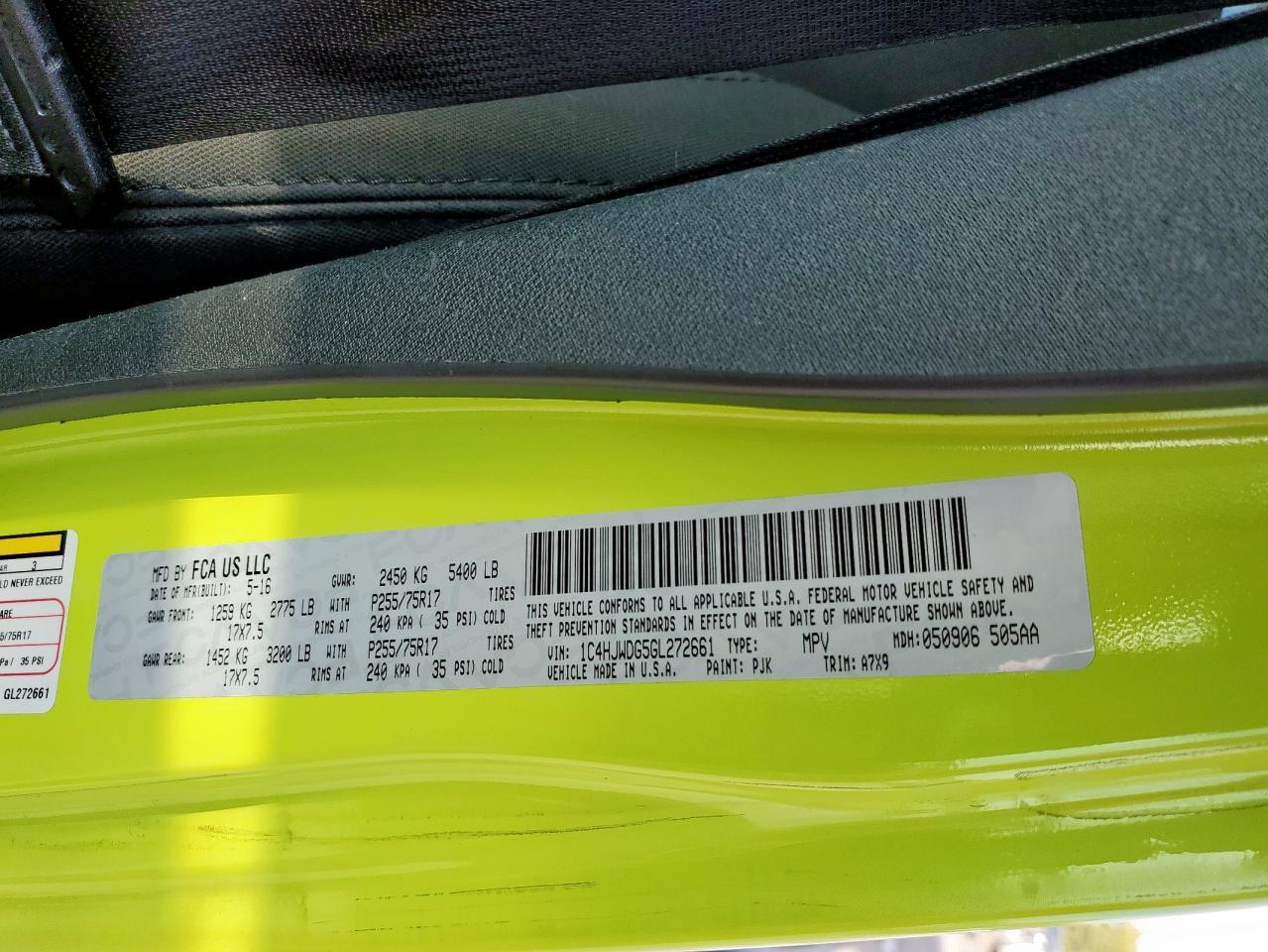 2016 Jeep Wrangler Unlimited Sport VIN: 1C4HJWDG5GL272661 Lot: 84002905