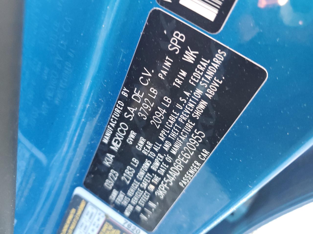 2023 Kia Forte Gt Line VIN: 3KPF54AD6PE620955 Lot: 84260745