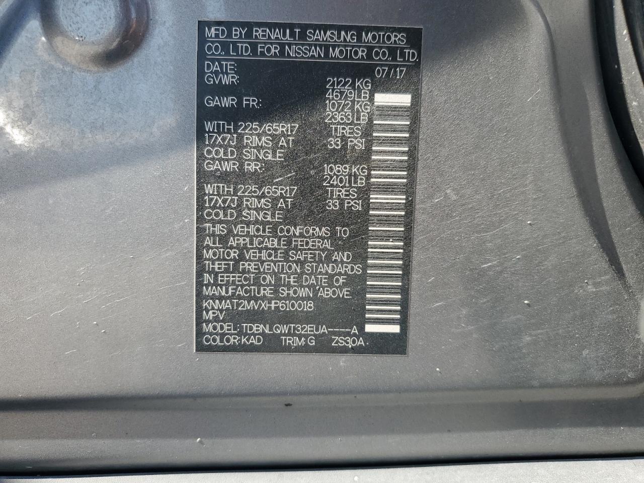 2017 Nissan Rogue S VIN: KNMAT2MVXHP610018 Lot: 81046725