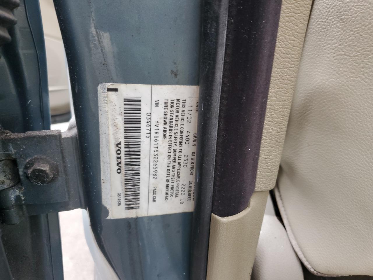 2003 Volvo S60 VIN: YV1RS61T532265982 Lot: 69849475