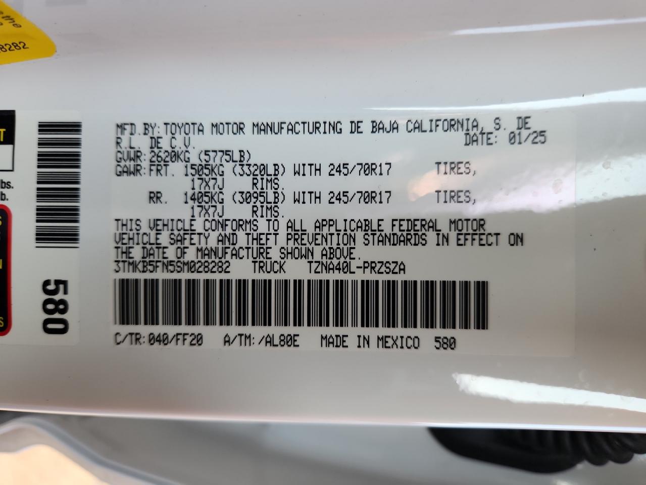 2025 Toyota Tacoma Double Cab VIN: 3TMKB5FN5SM028282 Lot: 81266805
