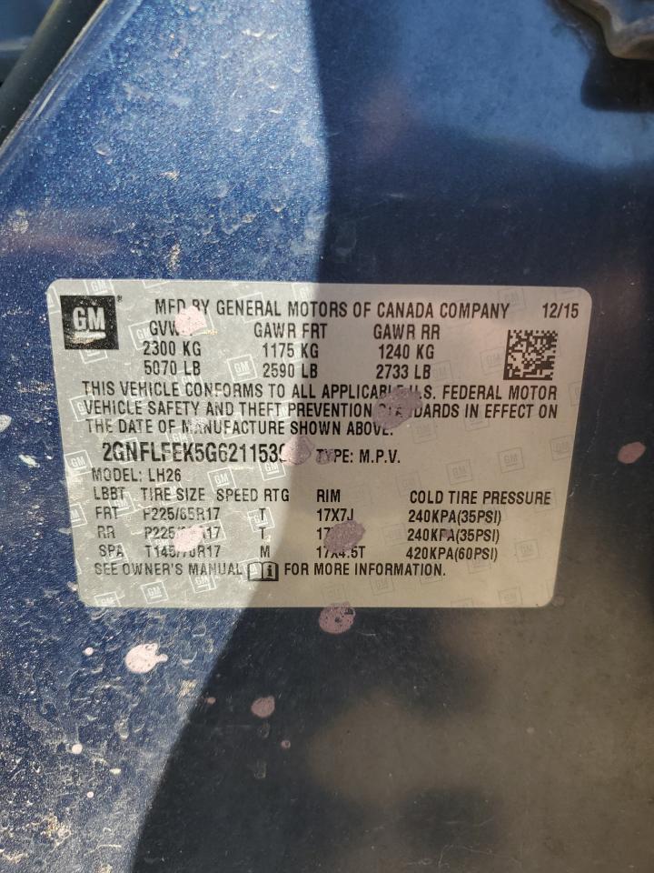 2016 Chevrolet Equinox Lt VIN: 2GNFLFEK5G6211539 Lot: 84267605