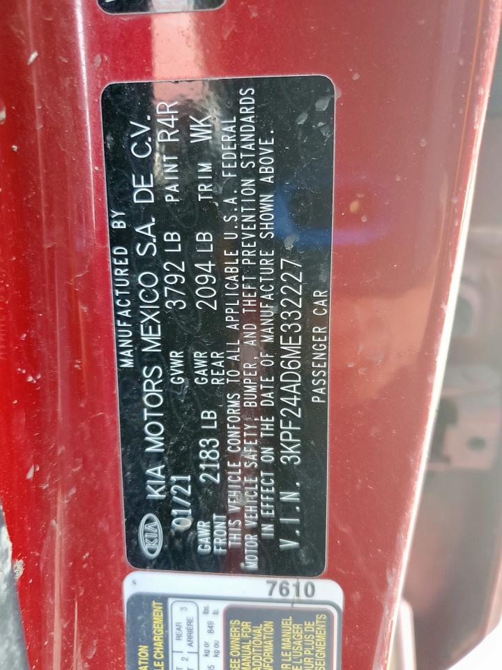 2021 Kia Forte Fe VIN: 3KPF24AD6ME332227 Lot: 71651105