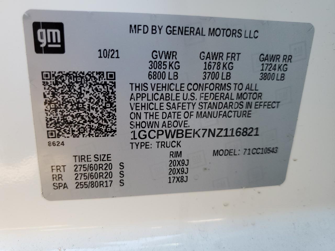 2022 Chevrolet Silverado Ltd C1500 Custom VIN: 1GCPWBEK7NZ116821 Lot: 71657255