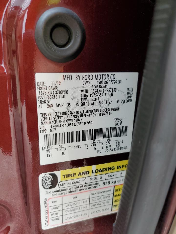 2013 Ford Expedition El Xlt VIN: 1FMJK1J51DEF19769 Lot: 83831675