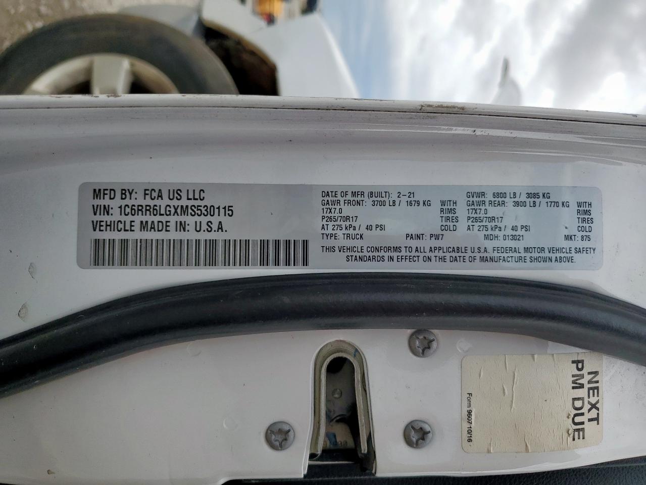 2021 Ram 1500 Classic Slt VIN: 1C6RR6LGXMS530115 Lot: 81822745