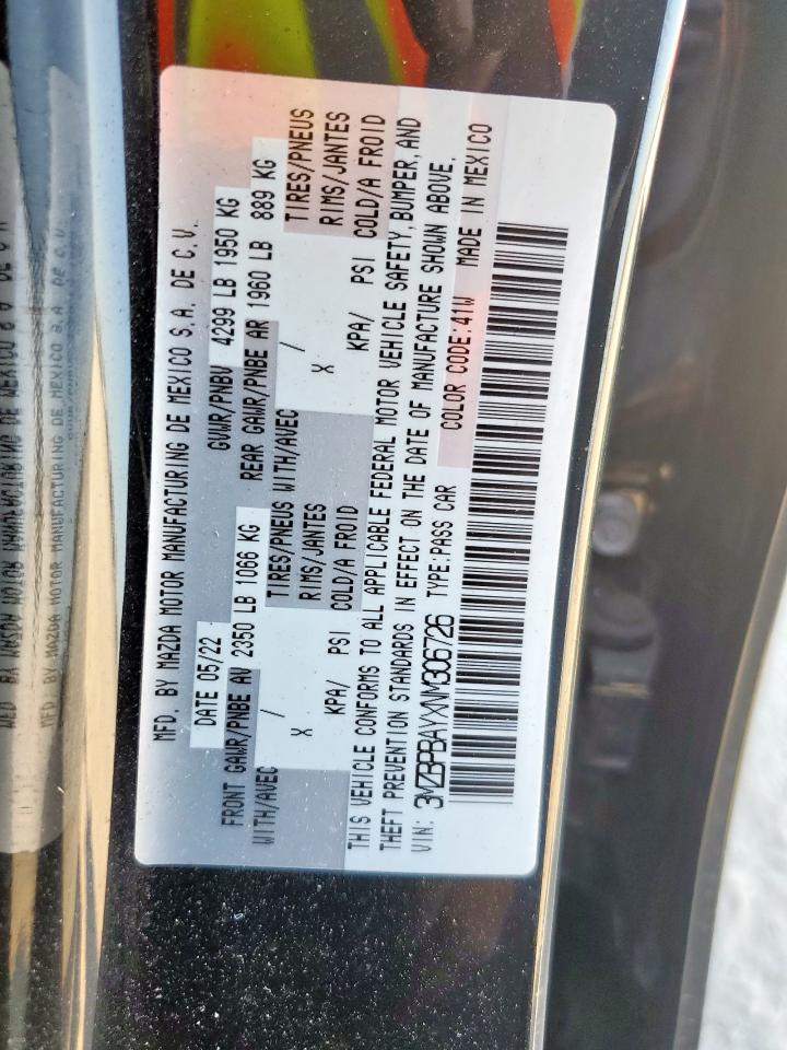 2022 Mazda 3 VIN: 3MZBPBAYXNM306726 Lot: 85827755