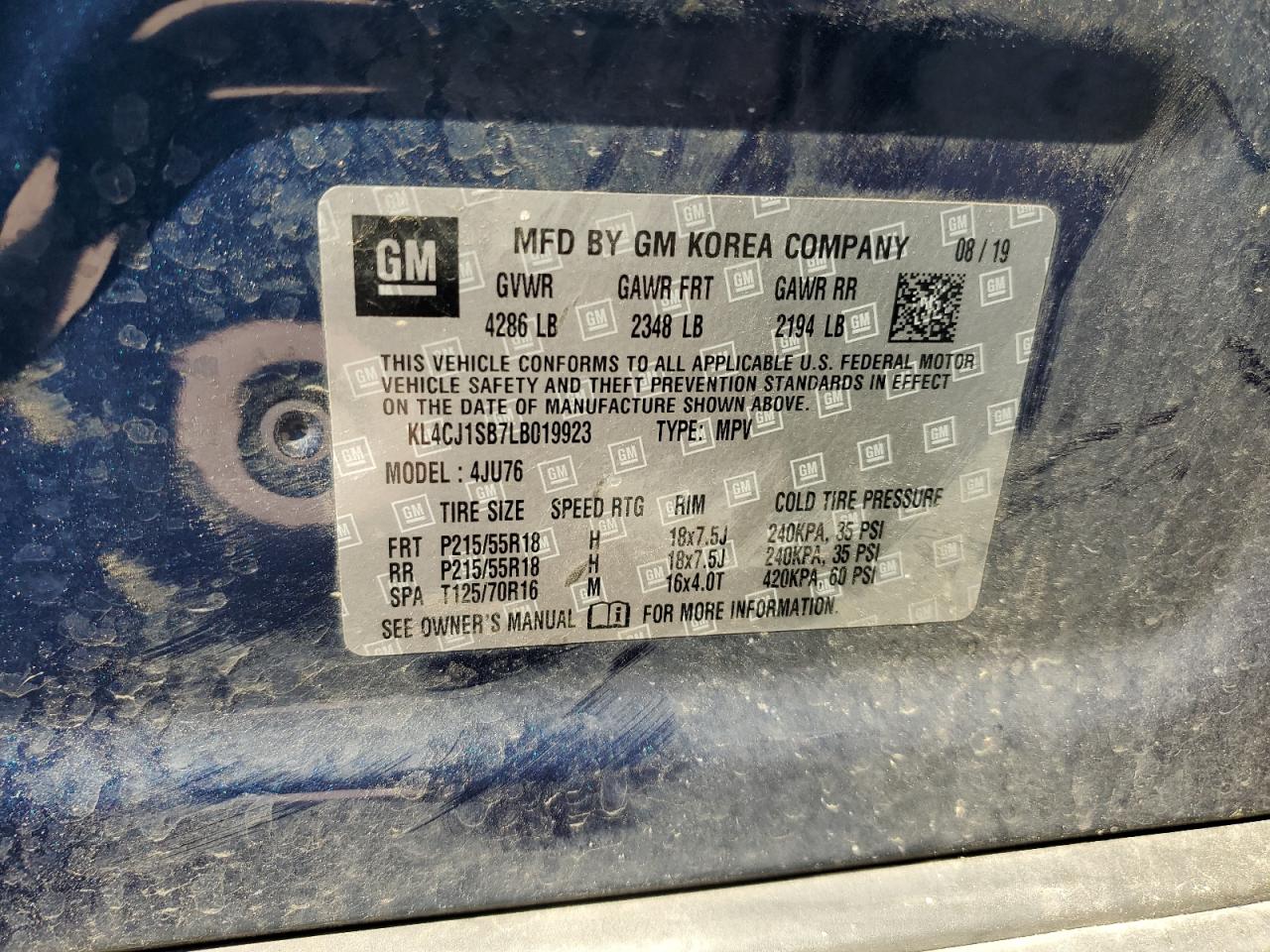 2020 Buick Encore Sport Touring VIN: KL4CJ1SB7LB019923 Lot: 71811265