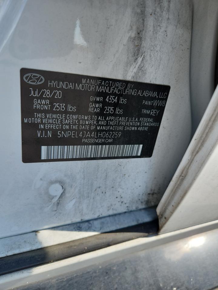 2020 Hyundai Sonata Sel VIN: 5NPEL4JA4LH062259 Lot: 83944895