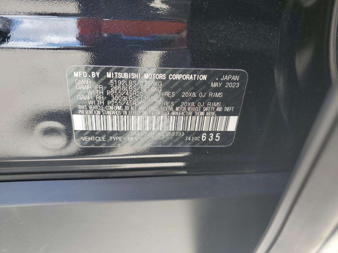 2023 Mitsubishi Outlander Se VIN: JA4J3UA89PZ059393 Lot: 81334525