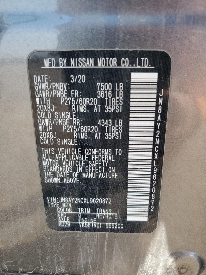 2020 Nissan Armada Sv VIN: JN8AY2NCXL9620872 Lot: 70859225